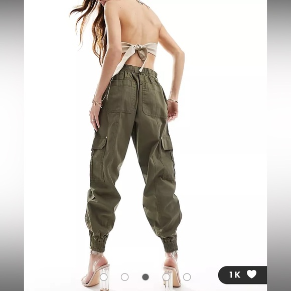 River Island Green Cargo Pants with gold snaps and zippers - Picture 2 of 14